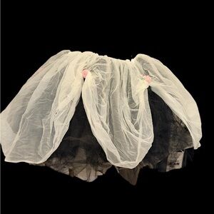 Festive very VINTAGE Black and White WITH PINK FLOWERS Tulle Skirt